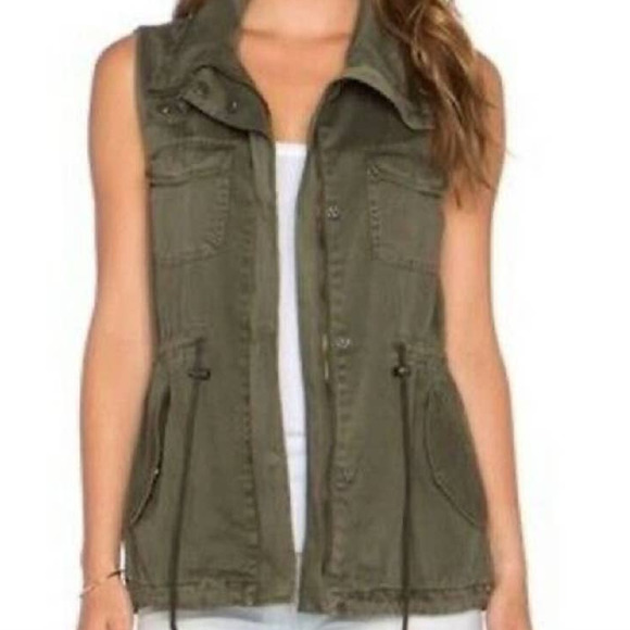 3/$20 Velvet By Graham Spencer Womens Green Fur Hoodie Full Zip Utility Vest S - Picture 1 of 12